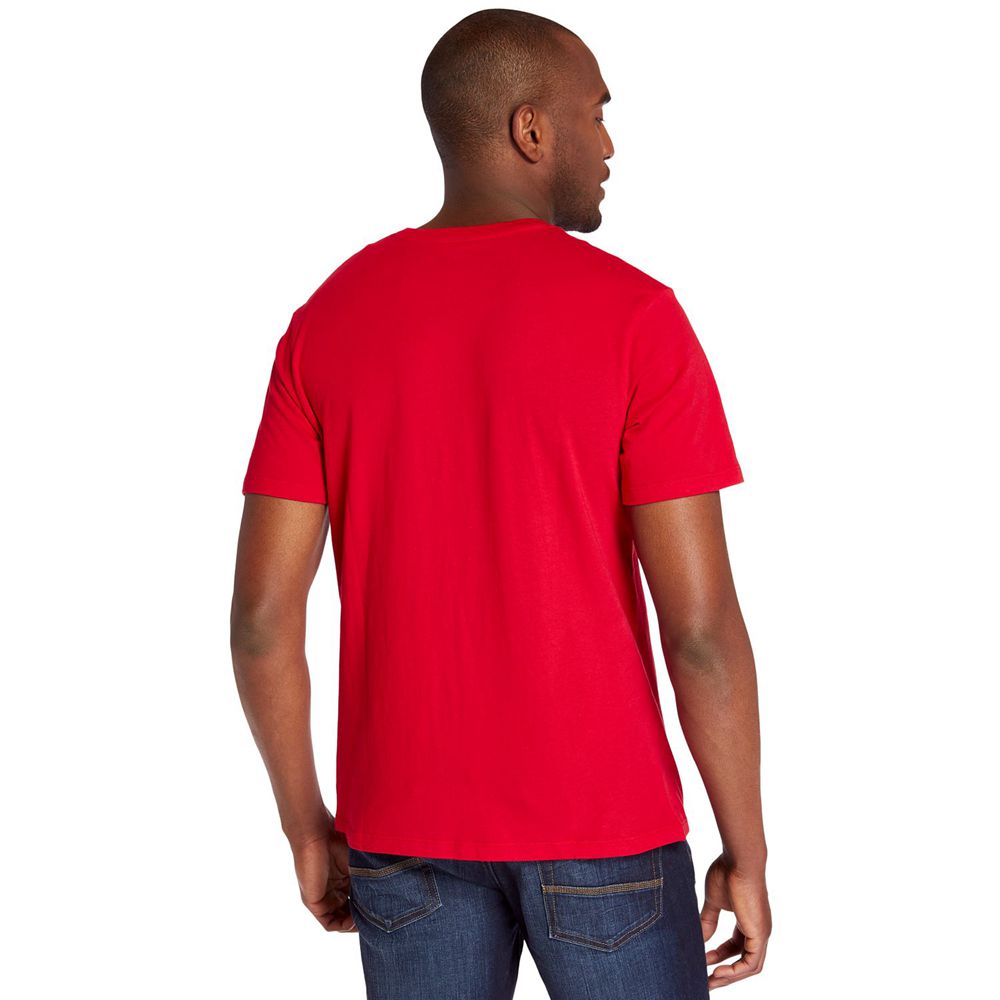 Camisetas Timberland Argentina Hombre - Embroidered Logo - Rojas - NOELRJ-148